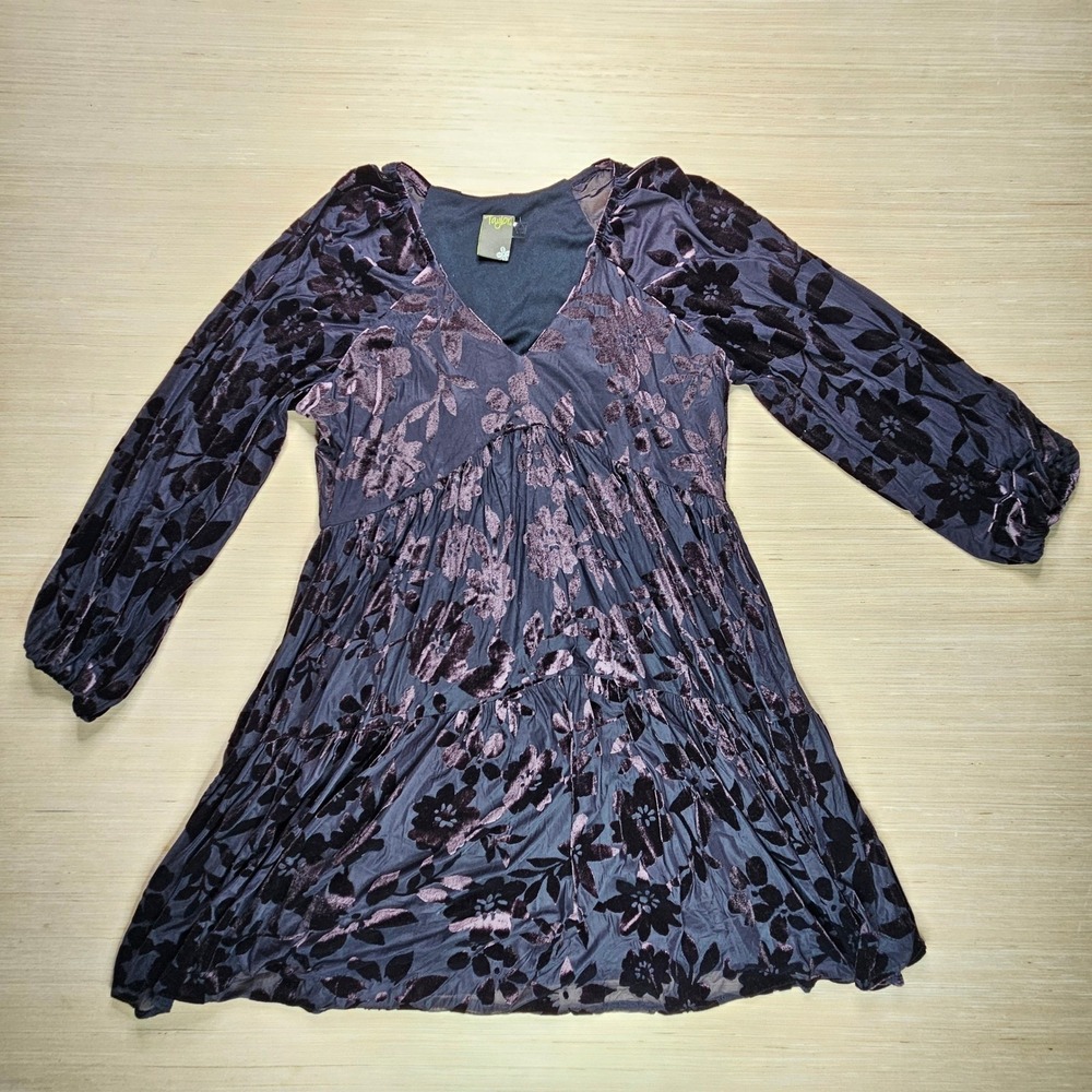 Taylor Velvet Floral Burnout Tiered Dress Size 8 Whimsigoth Babydoll Fairy Y2K